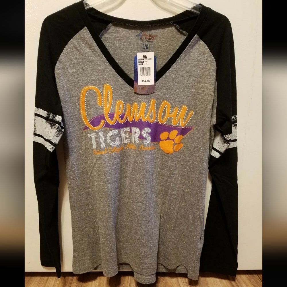 NCAA Clemson Tigers Ladies V Neck Long Sleeves Collegiate Printed Tee shirt